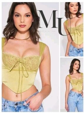 Everly Olive Lace Satin Corset TopSz XS, MSRP $119